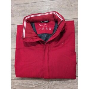 NAUTICA RED BOMBER JACKET LINED W/HOOD  MEN'S SIZE LARGE   RED   EUC
